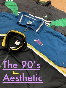 vintage 90s branded track tops, Adidas, nike, puma all with a 90s aesthetic