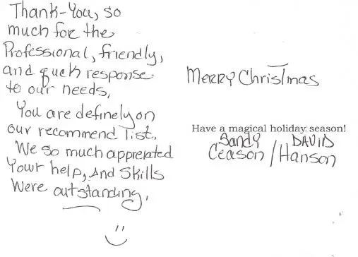 Happy Note — La Crosse, WI — Affordable Pump & Well Repair Inc