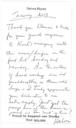 Thank you Letter From Customer — La Crosse, WI — Affordable Pump & Well Repair Inc