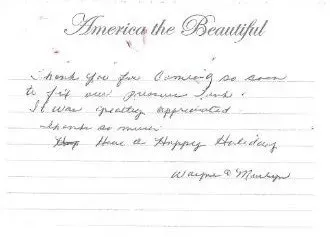 Handwritten Letter From Customer — La Crosse, WI — Affordable Pump & Well Repair Inc