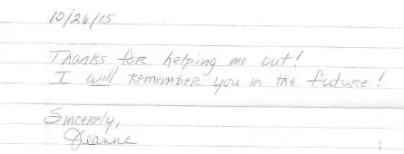 Handwritten Letter — La Crosse, WI — Affordable Pump & Well Repair Inc