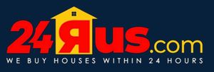 A logo for 24aus.com that says we buy houses within 24 hours