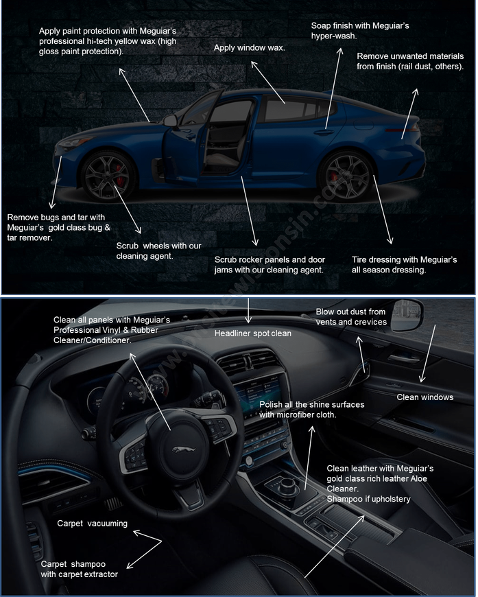 A drawing of a blue car and its interior