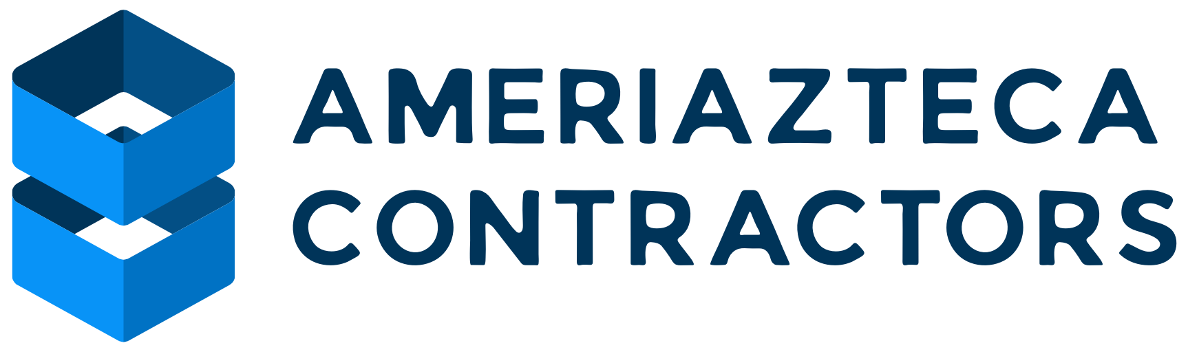 Ameriazteca Contractors logo with stacked blue cube shapes and text.