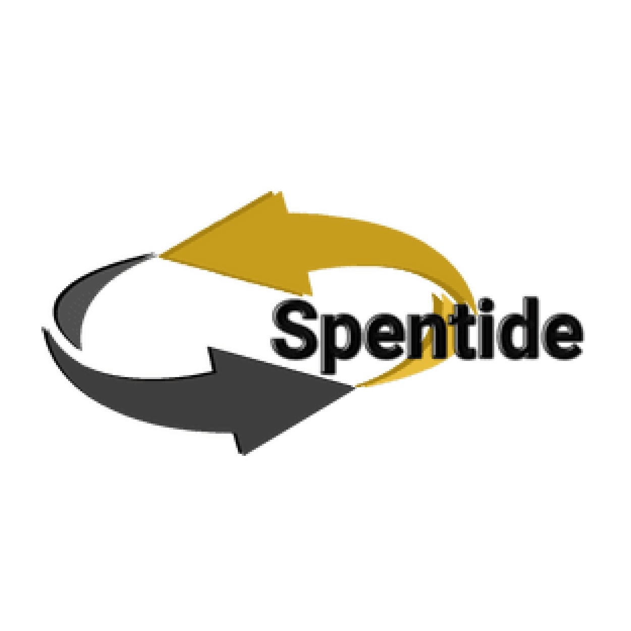 Logo with three arrows forming a circular flow, gray and gold. Text reads