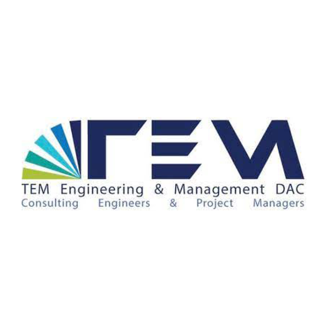 Logo for TEM Engineering & Management DAC. Features a stylized arc and blue text.
