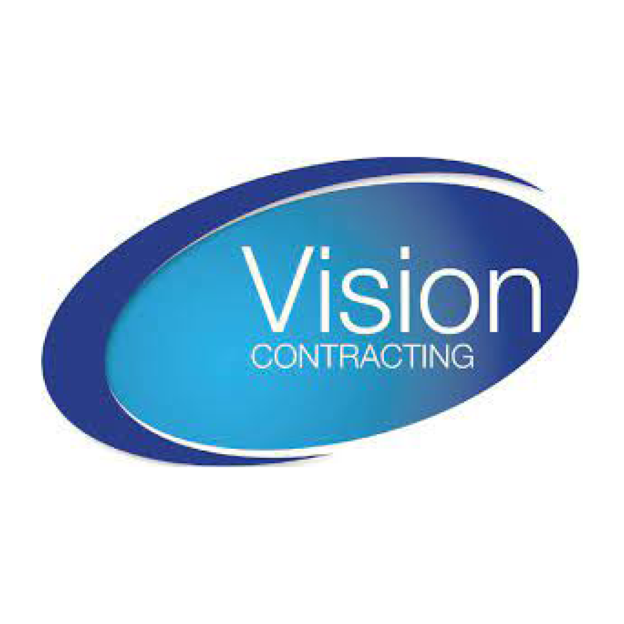 Logo for Vision Contracting, blue and white oval shape with