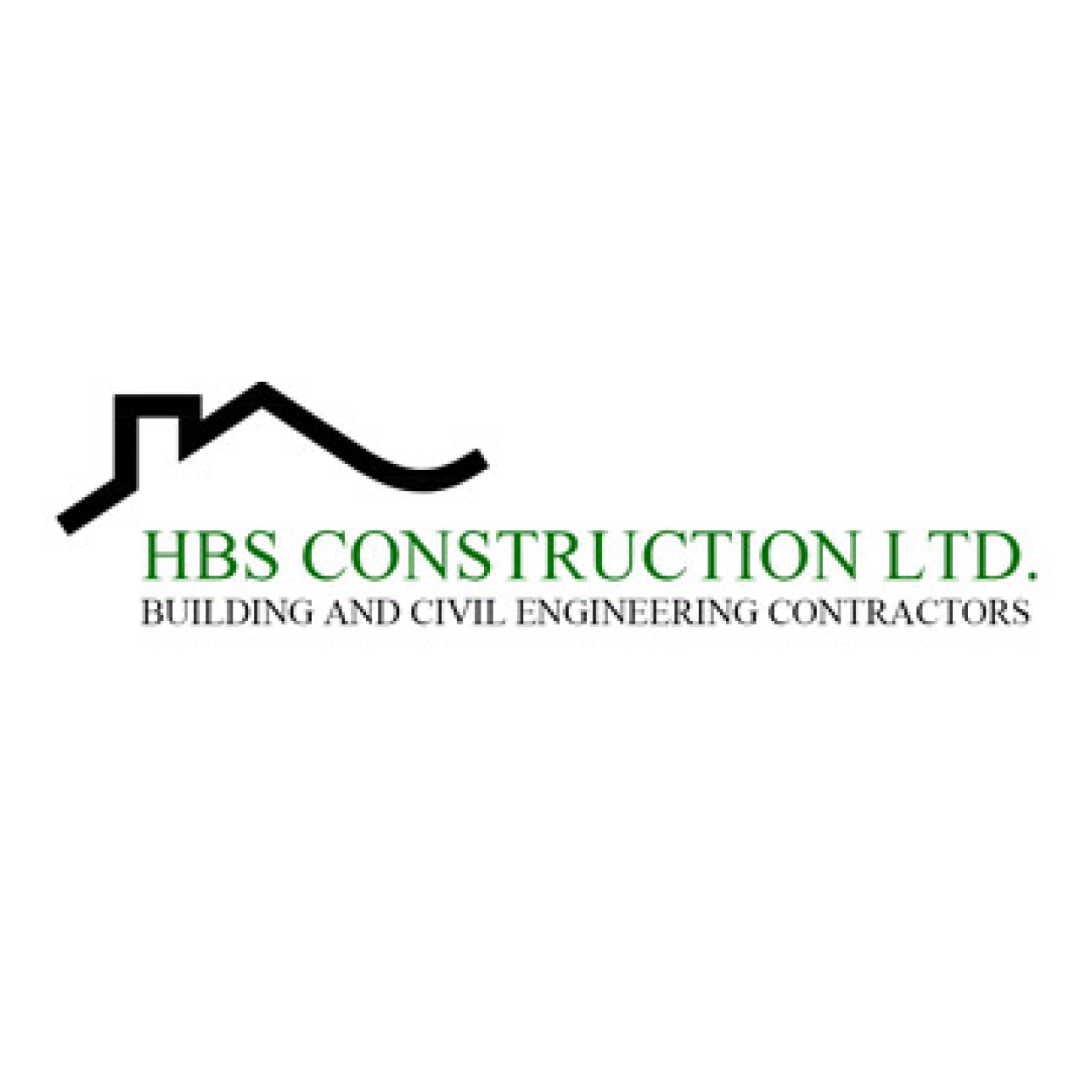 Logo for HBS Construction Ltd. Features a black roof outline and green text.