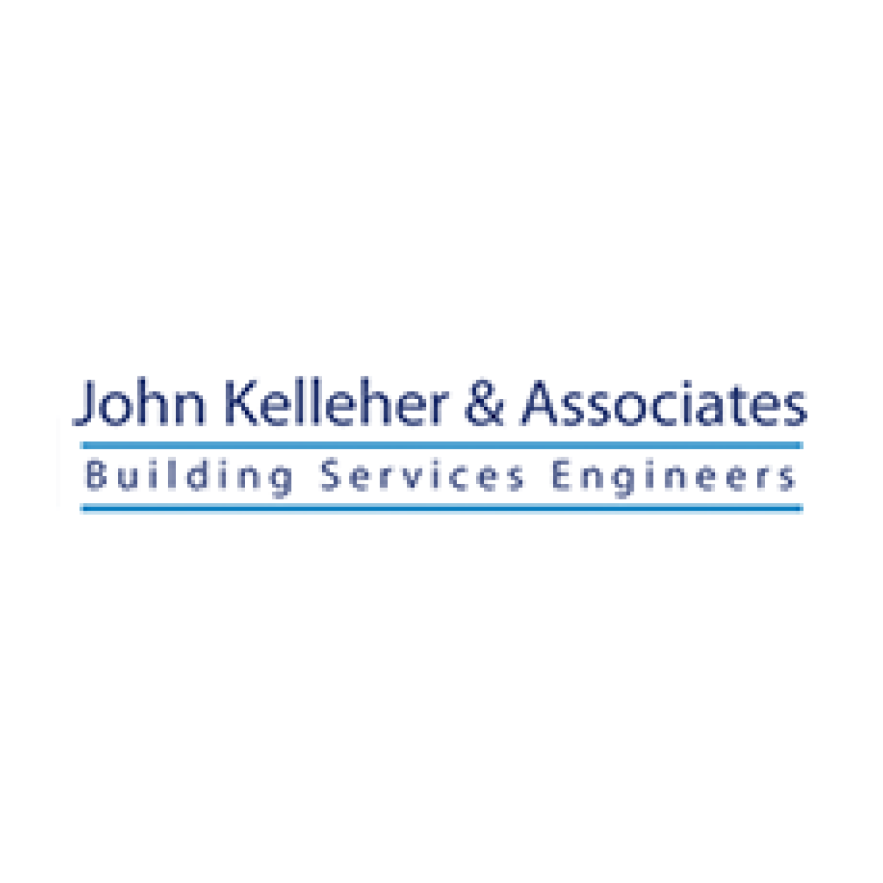 Logo for John Kelleher & Associates, building services engineers, in blue text with a blue line beneath.