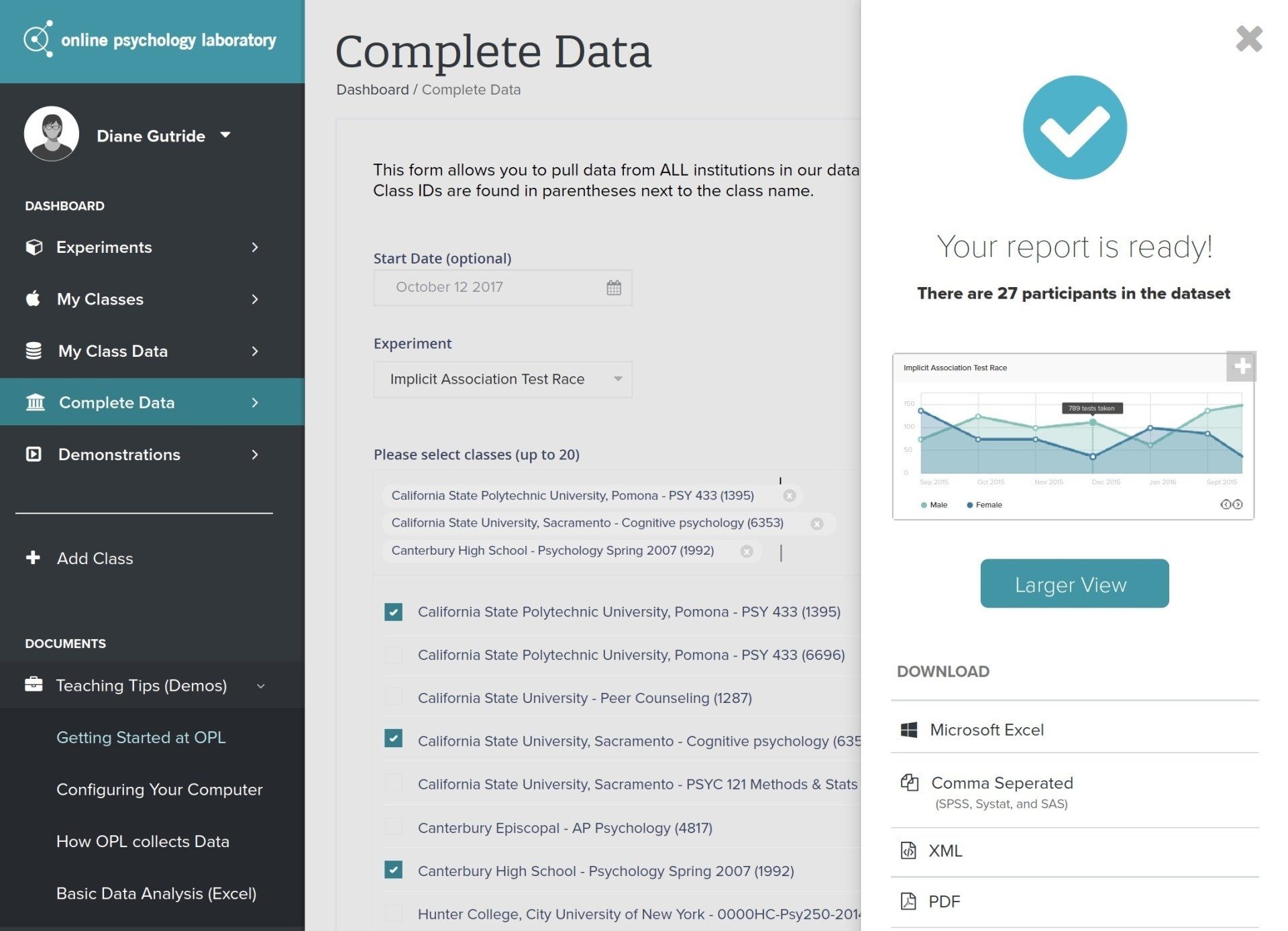 A screenshot of a website that says complete data