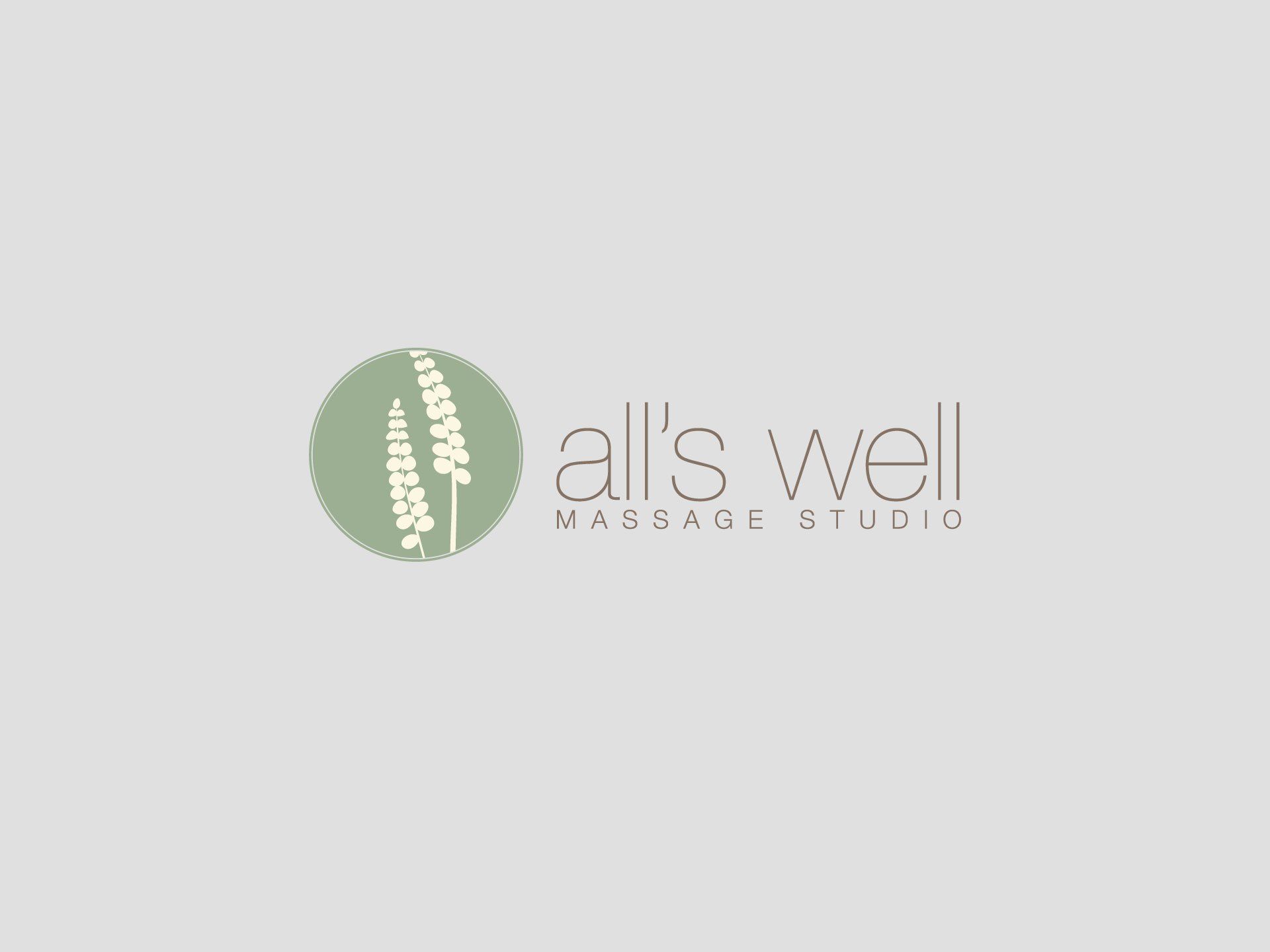 A logo for a massage studio called all 's well