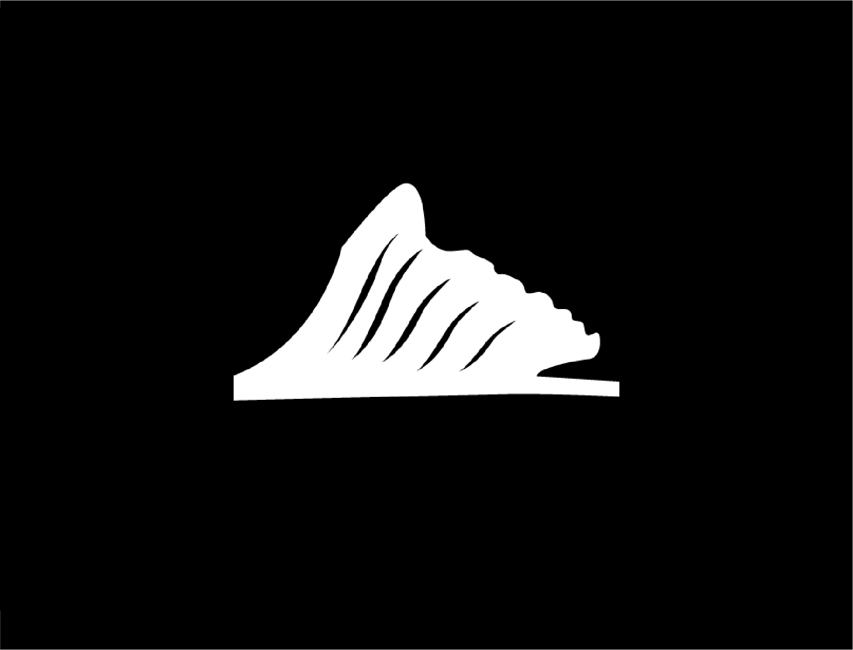 A white silhouette of a mountain on a black background.