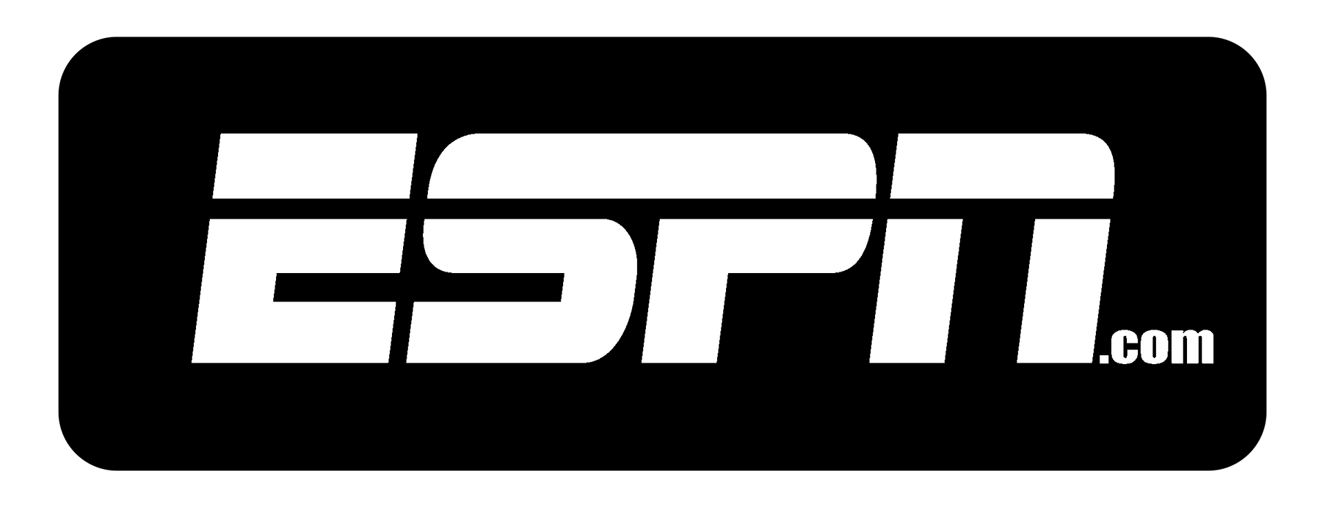 ESPN logo in white text on a black rounded rectangle. 