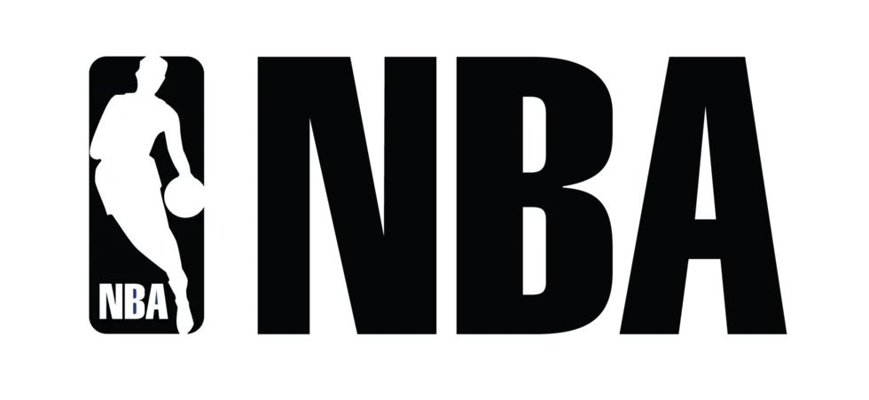 NBA logo: silhouette of a basketball player dribbling with the letters 