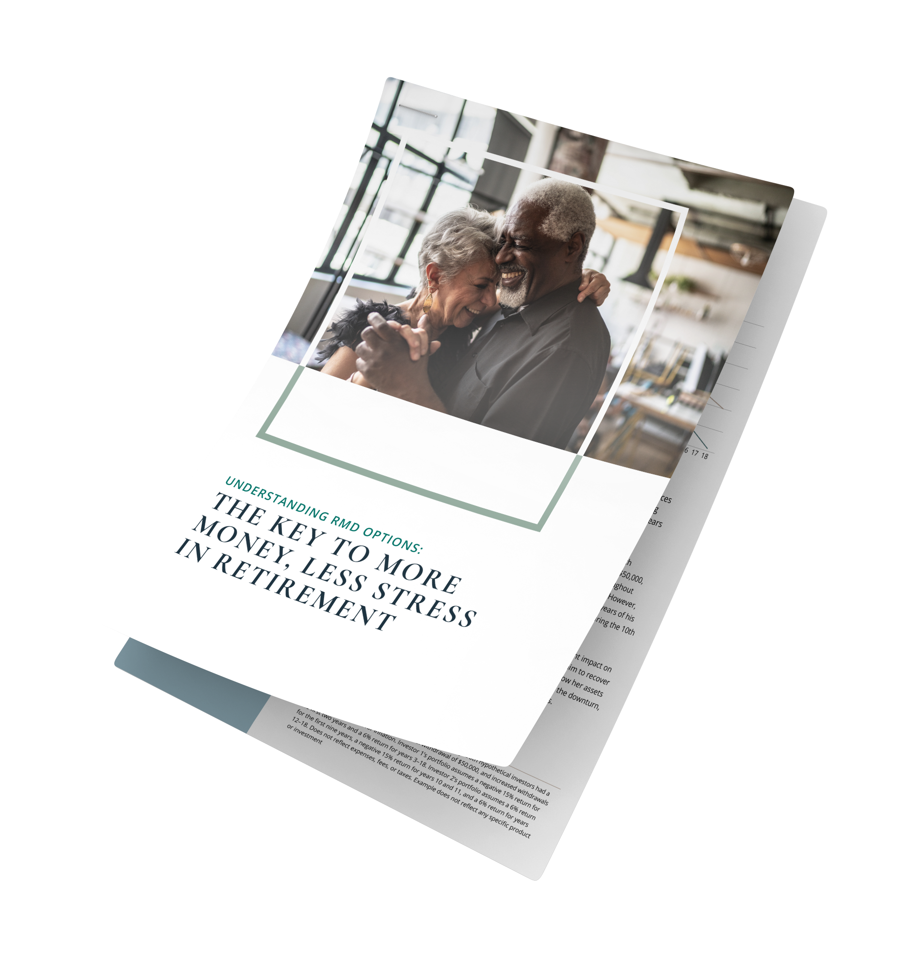 Brochure with photo of an embracing elderly couple, text: 