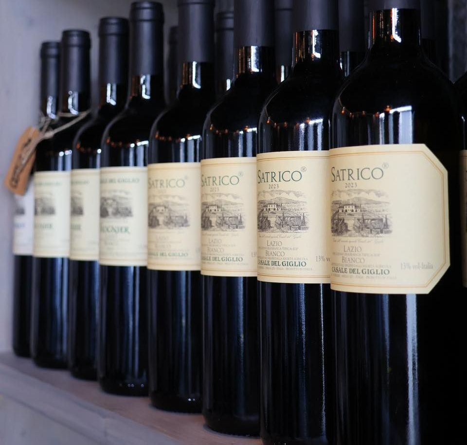Diverse bottiglie di vino merico sono allineate su uno scaffale