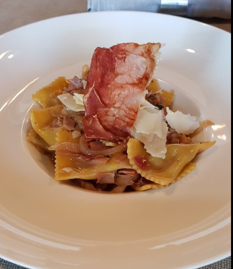 tortelli con pancetta croccante