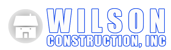 Logo of Wilson Construction, Inc. with a house icon and blue-outlined white text.