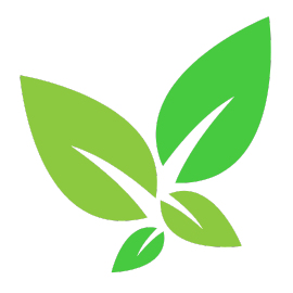 Four green stylized leaves, overlapping on a white background.