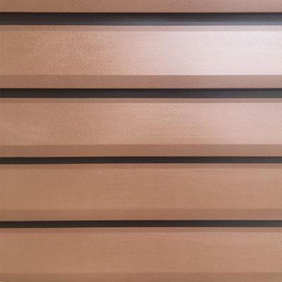 Brown horizontal wood paneling with thin black stripes.