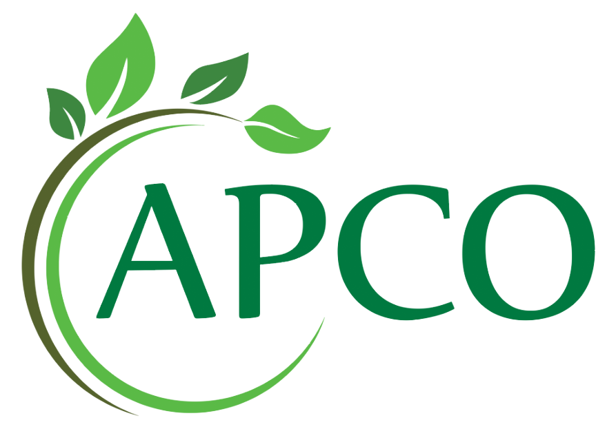 APCO logo with green leaves, and the letters APCO in green.