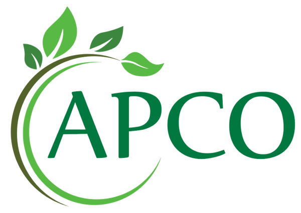 APCO logo with green leaves, and the letters APCO in green.