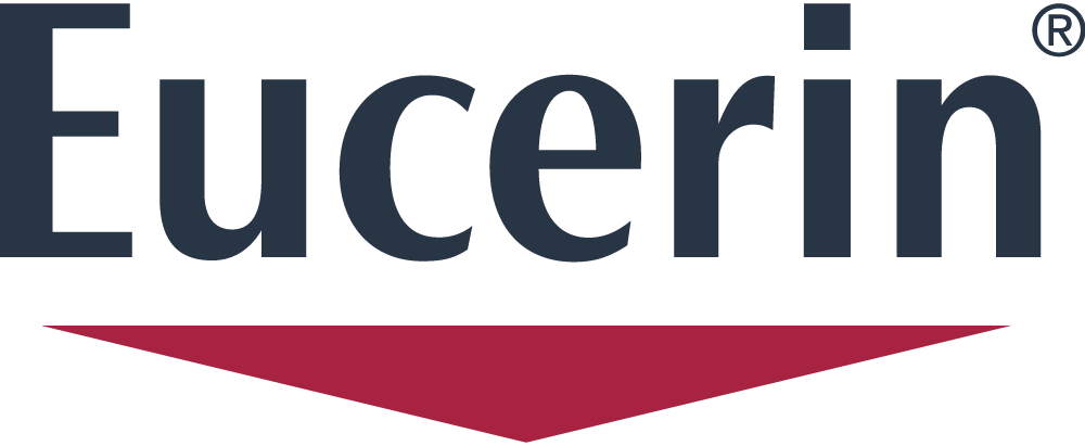 Das Eucerin-Logo hat einen roten Pfeil, der nach rechts zeigt.