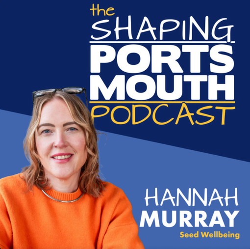 A podcast graphic featuring Hannah Murray from Seed Wellbeing against a blue background with gold text.