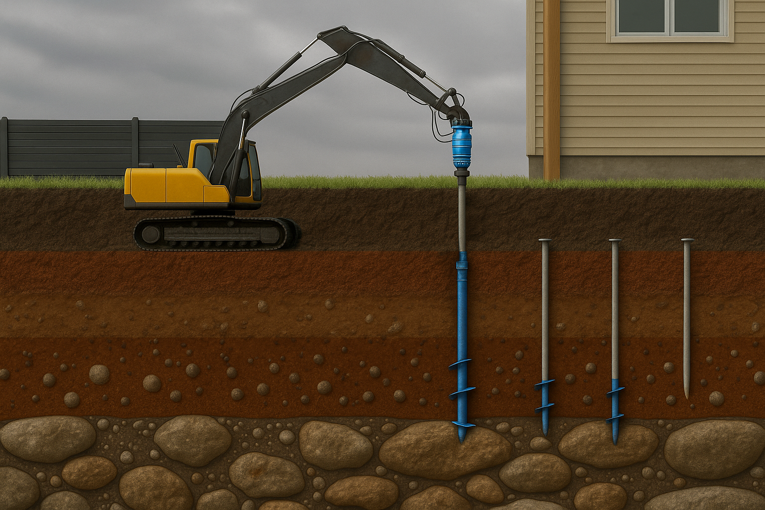 Screw piles and concrete piers