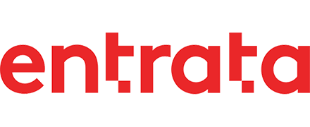 The word entrata is written in red letters on a white background.