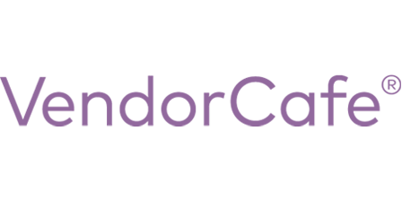 The vendor cafe logo is purple and white on a white background.