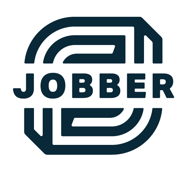Blue “JOBBER” logo with stylized interlocking letters on a white background