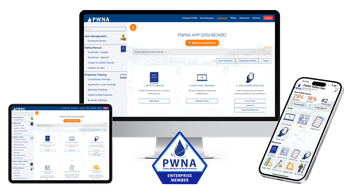 Responsive e-commerce website shown on desktop, tablet, and smartphone, with PWNA badge below