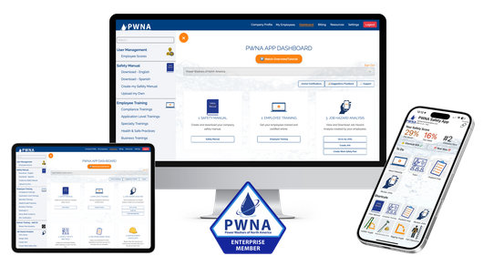 Responsive e-commerce website shown on desktop, tablet, and smartphone, with PWNA badge below