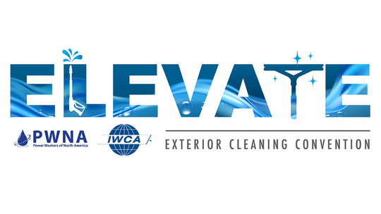 ELEVATE logo with PWNA and IWACA logos, promoting the Exterior Cleaning Convention