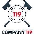 Company 119 logo with crossed firefighter axes and red number 119 inside a lifesaver ring