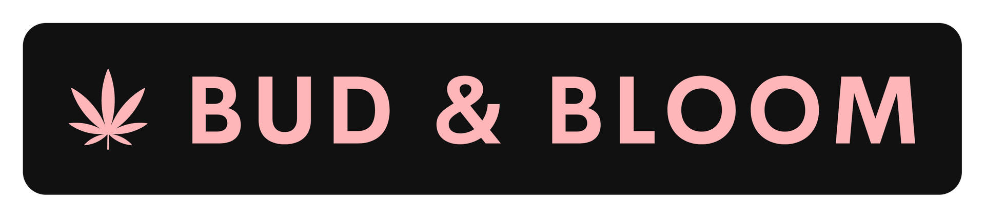 Black rectangle with rounded corners. Pink text 