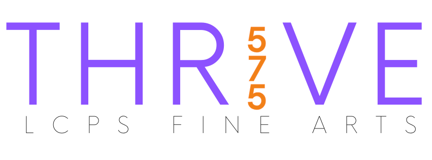 The logo for thrive fine arts is purple and orange.