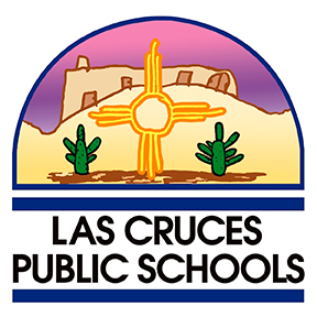 A logo for las cruces public schools with a cross and cactus