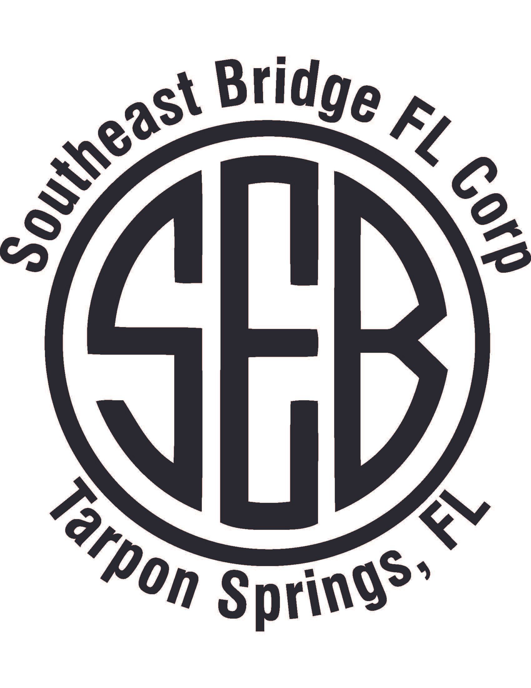 A black and white logo for southeast bridge fl corp tarpon springs , fl.