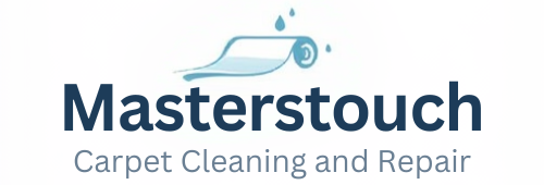 Logo for Masterstouch Carpet Cleaning and Repair with a carpet roll and water droplets.