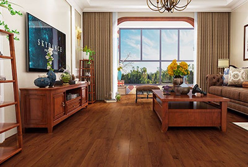 A Living Room With Hardwood Floors — Mid Coast Flooring & Blinds In Taree, NSW