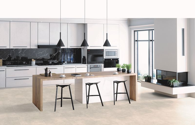 A Kitchen With White Cabinets — Mid Coast Flooring & Blinds In Taree, NSW