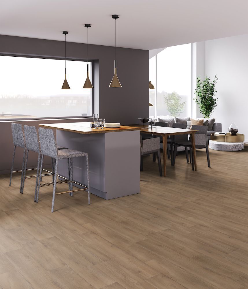 A Living Room With A Table And Chairs And A Large Window — Mid Coast Flooring & Blinds In Laurieton, NSW