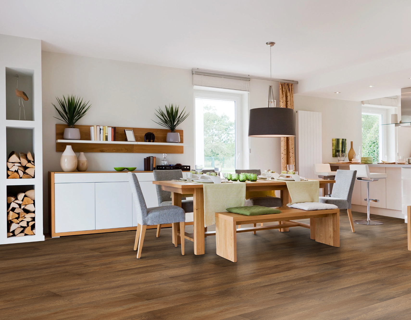 A Person Is Laying A Piece Of Wood On A Wooden Floor — Mid Coast Flooring & Blinds In Harrington, NSW