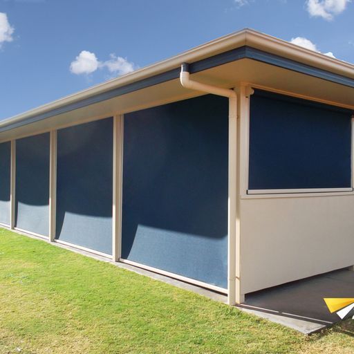 A White House With Blue Blinds On The Windows — Mid Coast Flooring & Blinds In Taree, NSW