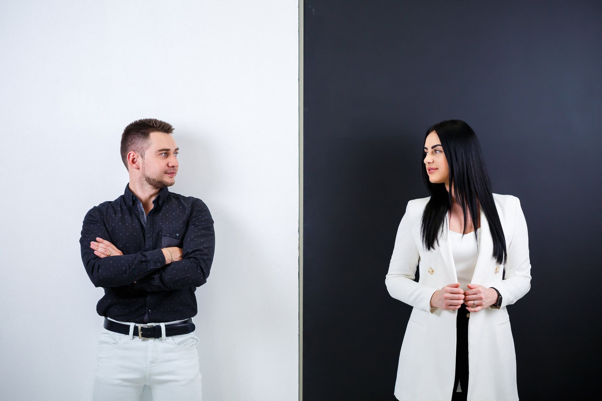 couples standing looking each other