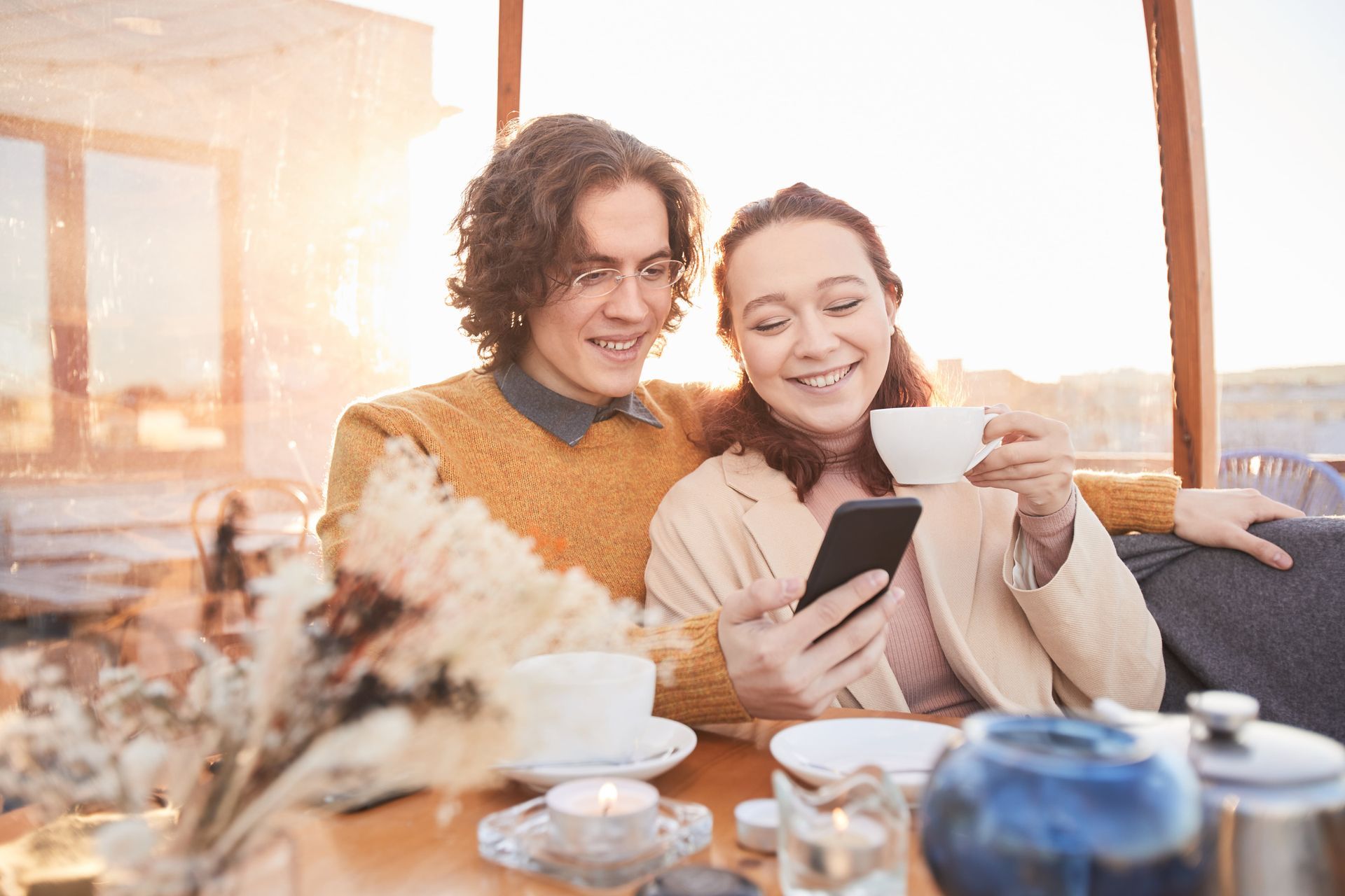 couples enjoying with a cup of tea