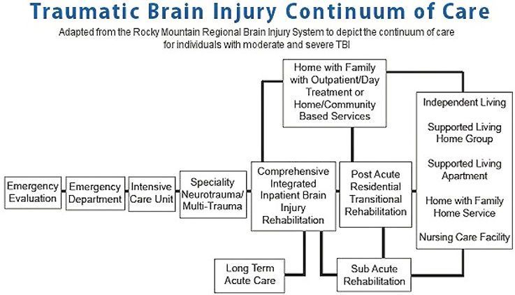 A diagram of the traumatic brain injury continuum of care