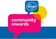 A pink speech bubble with the words community rewards on it